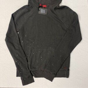 Distressed Cotton Lightweight Hoodie Vtg Black NeW! Grunge Skater Style